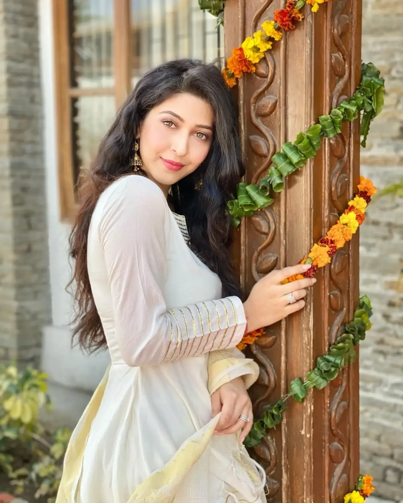 North Indian Actress Sonarika Bhadoria in Traditional White Dress